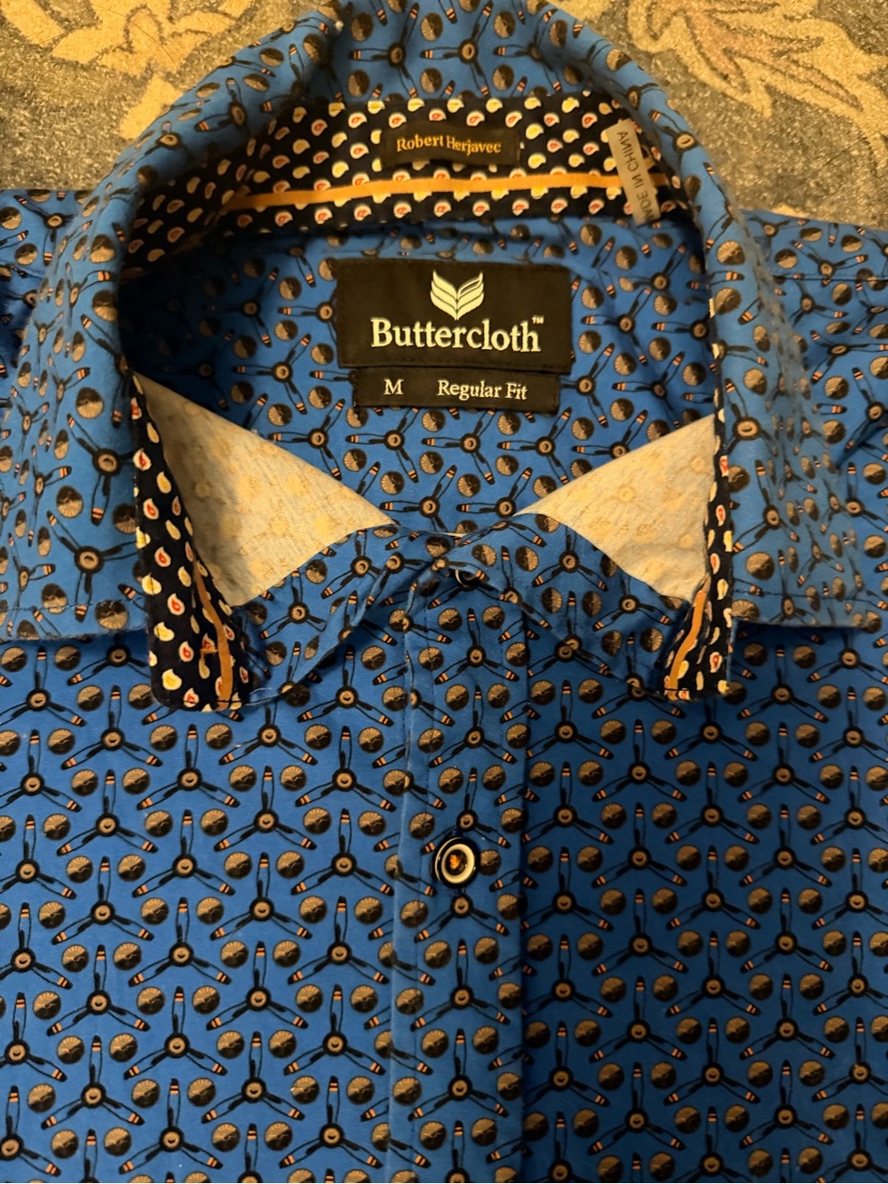 Buttercloth Men’s Blue Geometric Casual Button-Down Shirt - Regular Fit